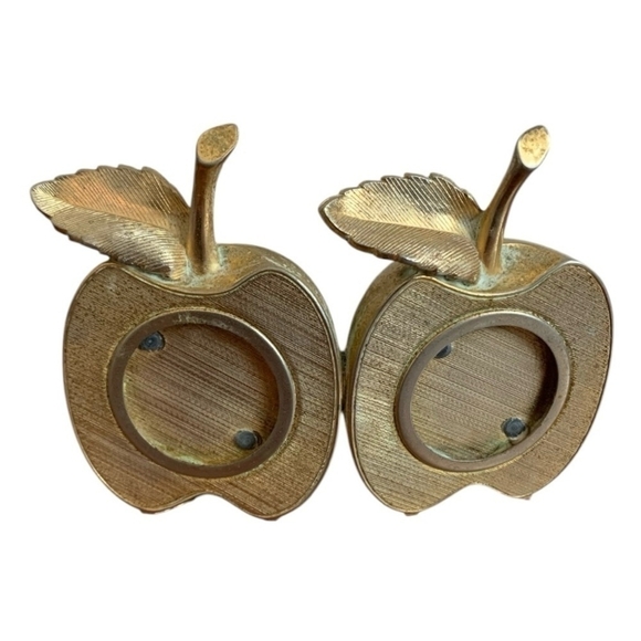 Vintage Duo Photos Frame Gold Heavyweight Brass Double Apple Picture Frame Stand - Picture 2 of 5